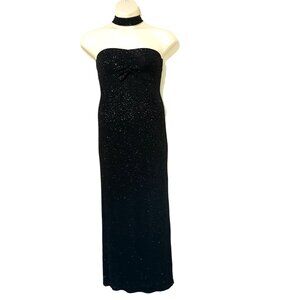 Vintage Jessica Mcclintock Gunne Sax Black Strapless Sparkly Evening Gown with C